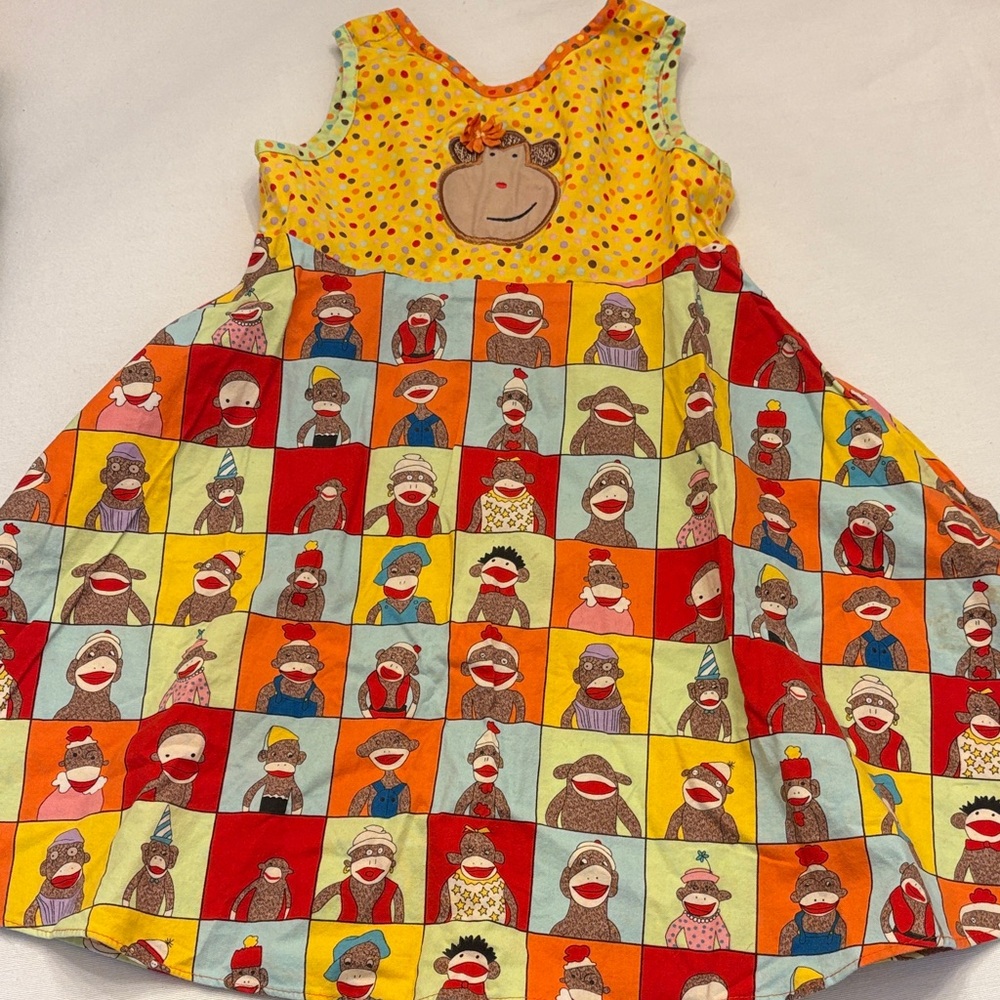Vintage Monkey Patchwork Kids Casual Dress